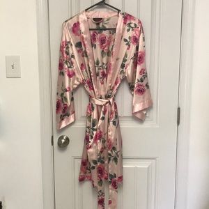 Pink silky floral robe
